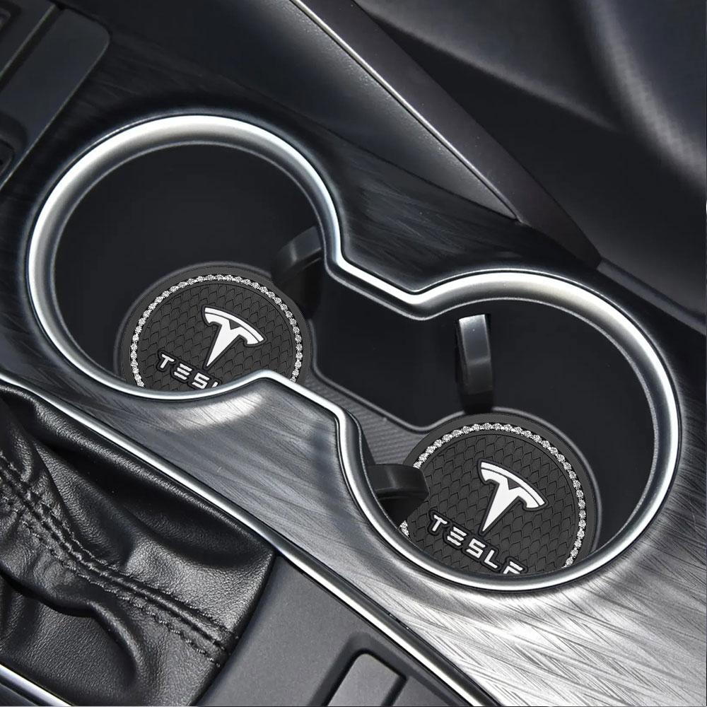 2pcs Car Non-slip Water Cup Pad Diamond Decoration Auto Accessories For Tesla Model 3 Model S Model X Y 2020 2021 2022 Roadster