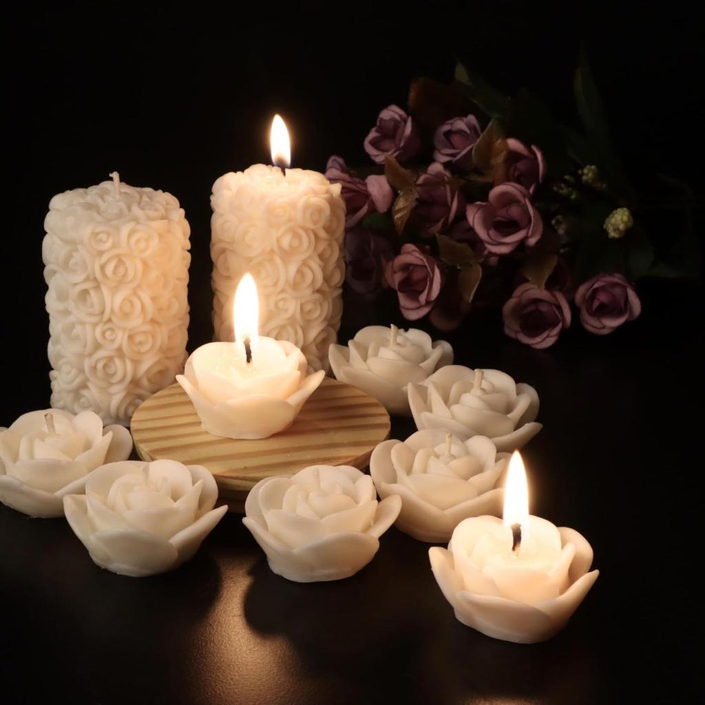 Ljus för Heminredning, Rosdoft, Pelarform och Flytande Kombination, Röd Färg, Förpackning med 10, 4 X 7 Centimeter - Vax