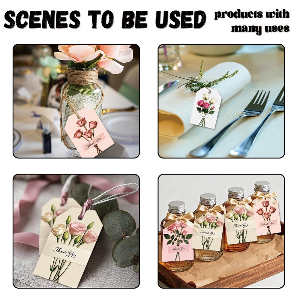 1set 80pcs 4 Styles Printed Paper Thank You Gift Tags Rectangle Flower 7.7x5.1cm Hole: 5mm 20pcs/style