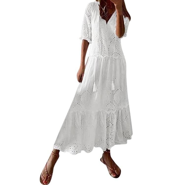 Bohemian Swing Maxi Dress Women's V Neck Long Loose Summer Beach Sundress Travel Dresses