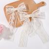 RAINBOW BOWS 1Pcs 8inch White Long Tassle Bowknot Hair Ponytail Clips Hollow Lace Elegant Women Hairgripes Girls Lovely Headwear