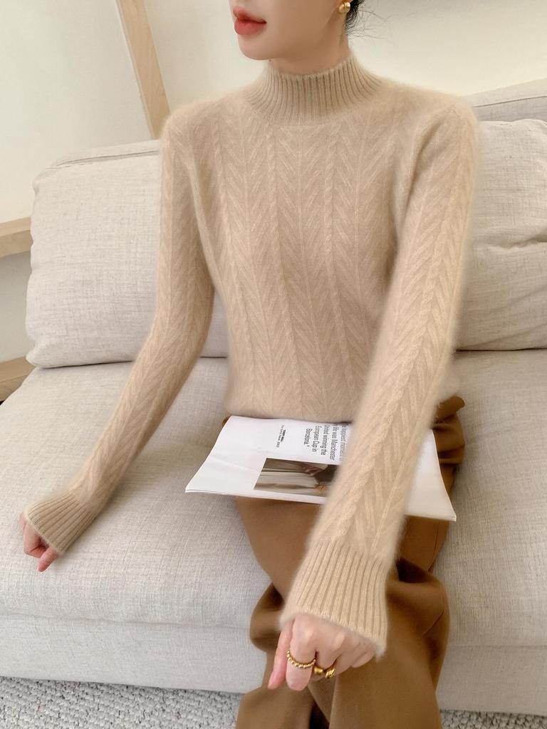 Women's 2025 Autumn/Winter Cashmere Loose Knit Sweater with Half-High Neck