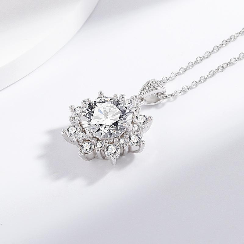Snowflake Simulated Moissanite Necklace with Zircon Pendant - Women's Shiny Eight Hearts and Arrows Design
