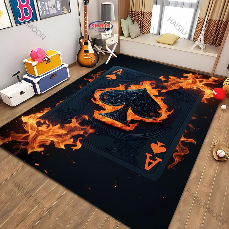 Cool Flame Spade Ace Printed Carpet Large Sizes Rug for Bedroom Living Room Gaming Room Office Non-Slip Mat Next Day Shipping
