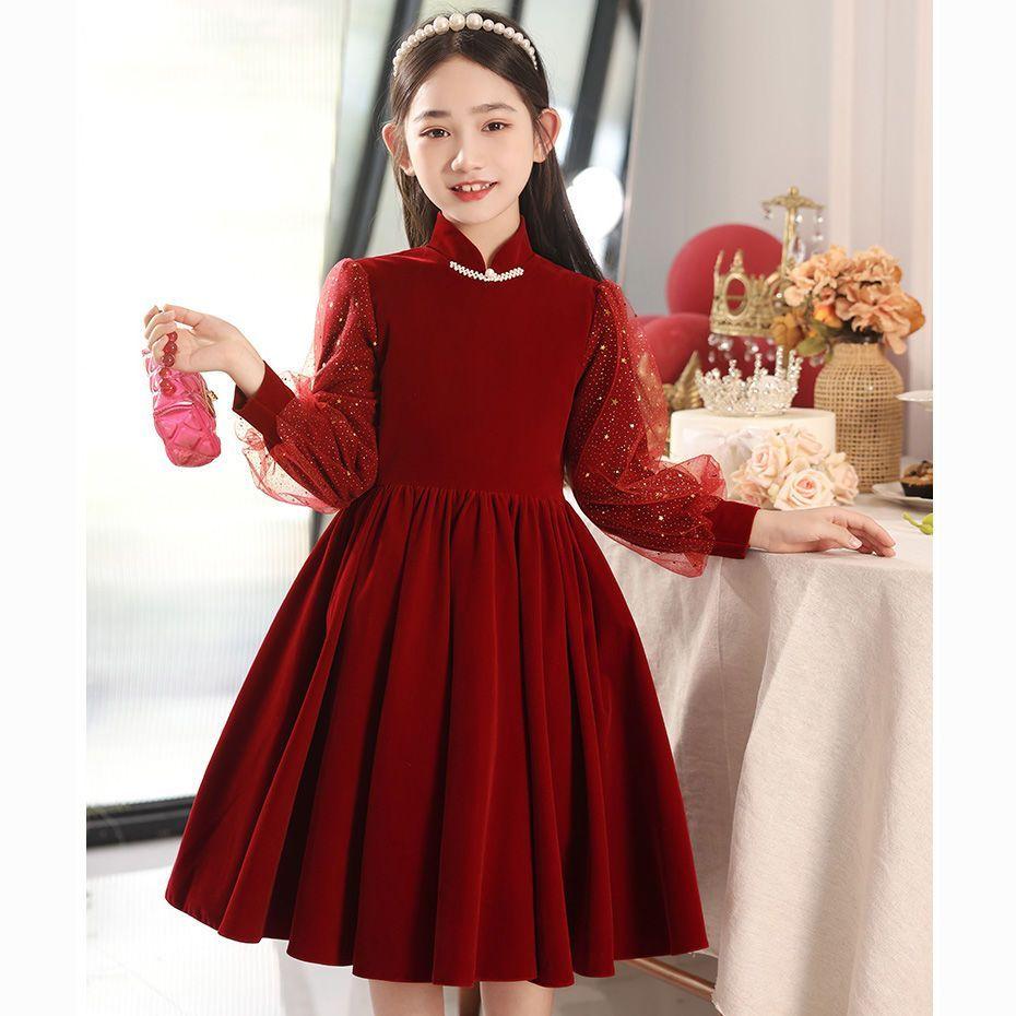 High-end Velvet Dress for Girls,  Red