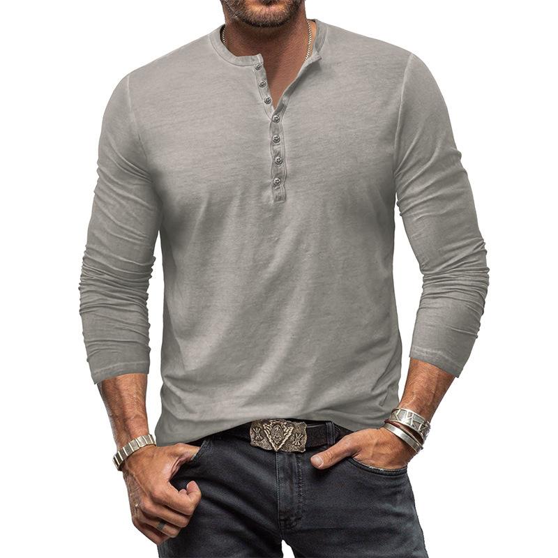 Herren Unifarbenes Henley-Shirt Langarm Lässig Knopfleiste Oberteil
