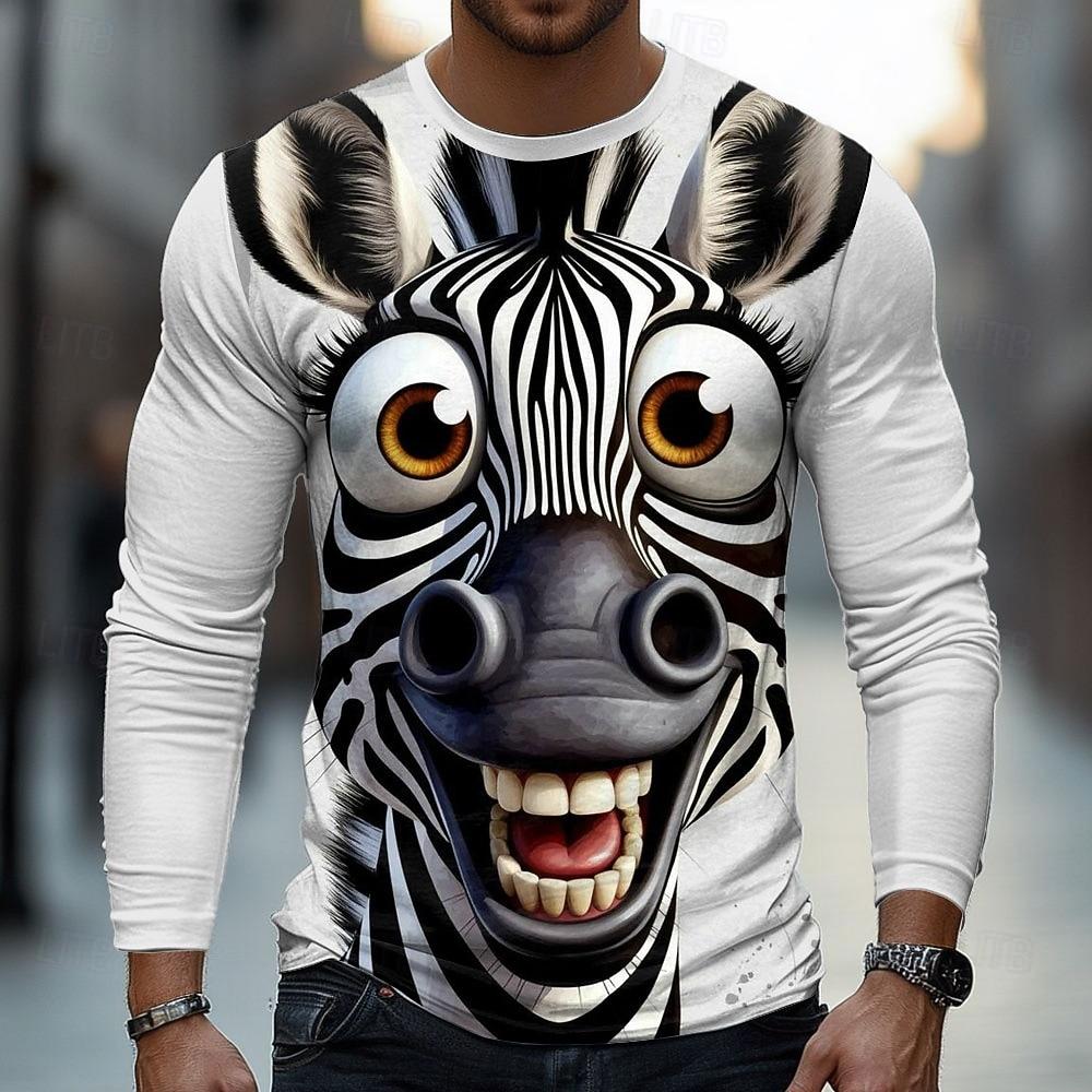 Herbst und Winter Herren Pferd 3D-Druck Rundhals Langarm T-Shirt