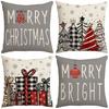 Gray Christmas Tree Christmas Throw Pillow Cover Linen Letter Print Holiday Decoration Living Room Sofa Cushion Cover Pillow