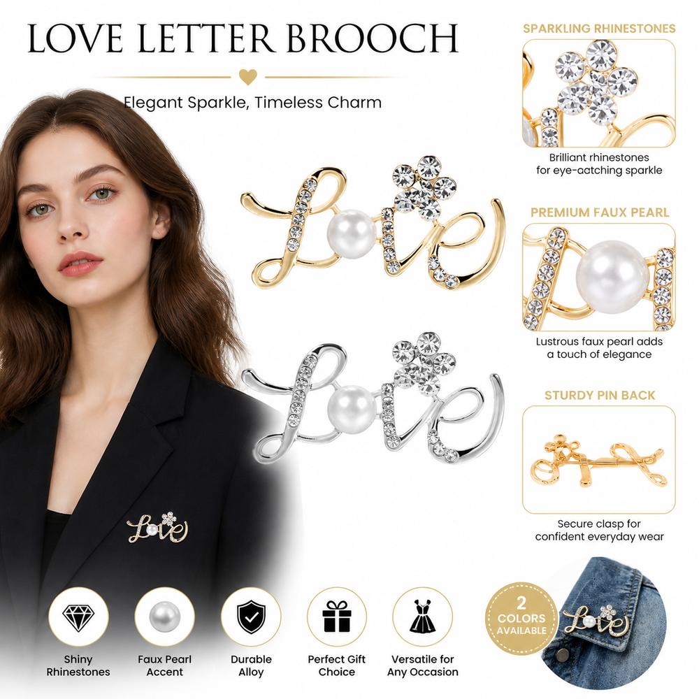 Faux Pearl Love Letter Brooch Decorative Brooch Pins New Lapel Pin Coats Jackets Hats