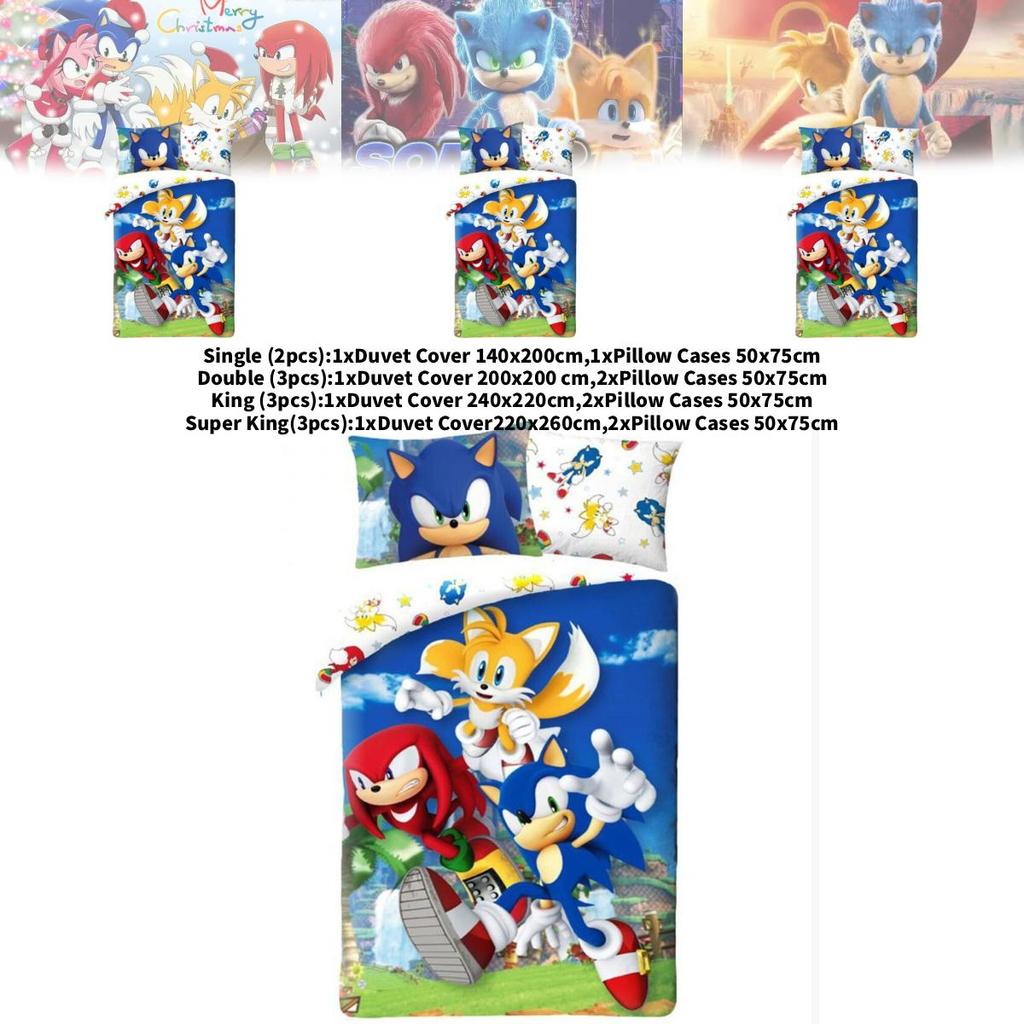 Sonic The Hedgehog Cartoon Bedding Set With Cotton Duvet Cover And Pillowcase For Bedroom Decor