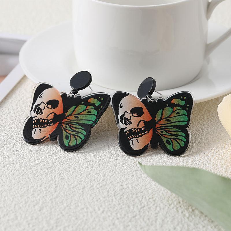 Halloween Dunkle Ohrringe Gruselige Totenkopf-Ohrringe Regenbogen-Geist Schmetterling Stecker-Ohrringe Accessoires für Männer und Frauen
