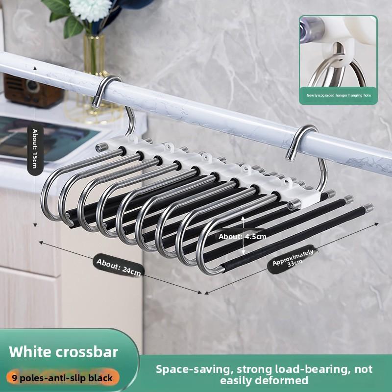 Platzsparender 9-lagiger Metall-Hosenbügel mit Anti-Rutsch-Beschichtung, Edelstahl-Design, inklusive 5 Haken, reduziert 80% Unordnung, für enge Jeans und Denim-Stoffe