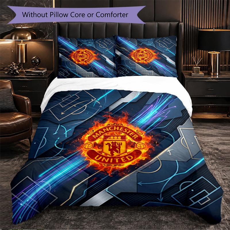 Juego de Cama de 3 Piezas con Patrón del Manchester United Suave Microfibra Funda Nórdica con Fundas de Almohada para Dormitorio