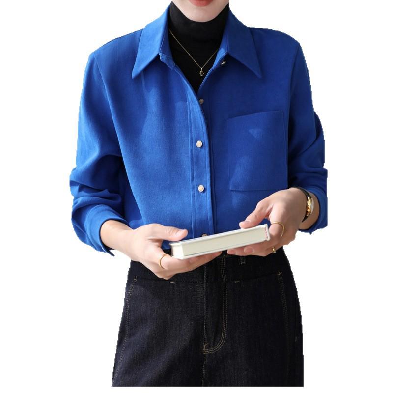 2026 Women's Brushed Cotton Long Sleeve Shirt - New Year Red, High-End Feel for Spring/Autumn, Perfect for Layering, Commute & Interviews