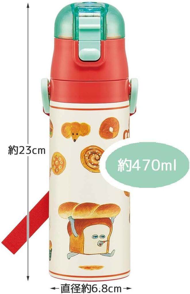 Pan Dorobou Water Bottle Direct Drinking Sports Bottle Stainless Steel One Touch Bottle Cold Storage Only 470ml Set Name (Water Bottle, Sticker)