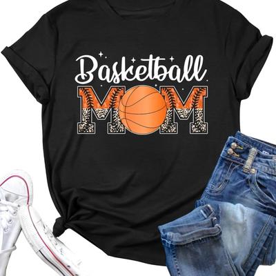 Basketball Mom Shirts for Women Game Day Print T-Shirt Basketball Sport Lovers Casual Short Sleeve Tee Tops