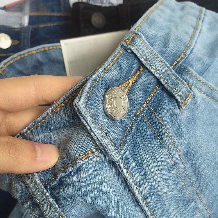 Summer High Waist Stretchy Denim Shorts Pants Women Fashion Light Color Tight Fit Rolled Hem