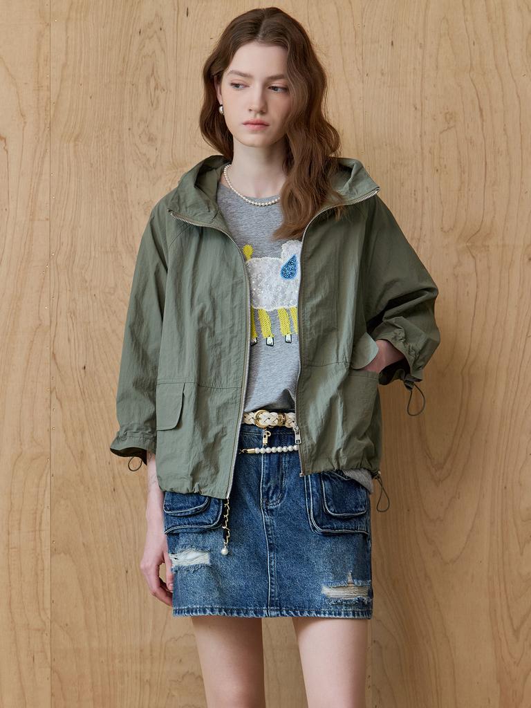 Maxza Flap Pocket Loose Fit Hooded Cropped Field Jumper