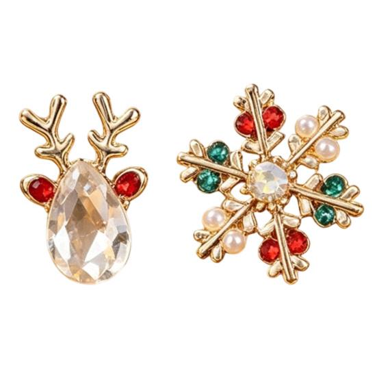 Lightweight Festive Earring Set 1 Pair Christmas Stud Earrings, Sparkling Faux Crystal Elk Antlers Holiday Party Accessories And Snowflake Colorful