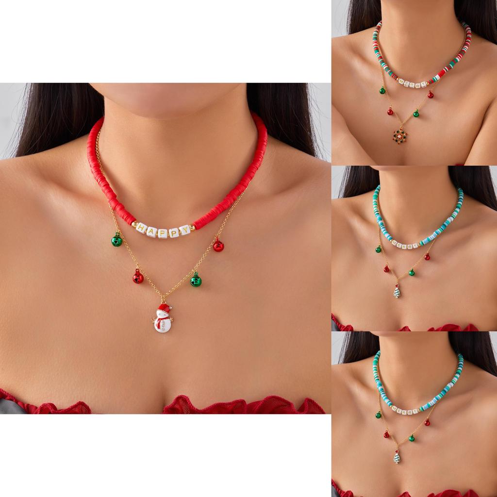 Christmas Santa Bell Pendant Necklace With Snowflake Decor For Holiday Fashion
