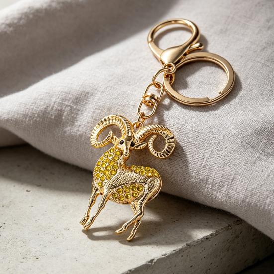 Keychain Pendant Sparkling Rhinestones Inlaid Goat Design Key Holder with Lobster Clasp Lightweight Car Hangers Decorative Pendant