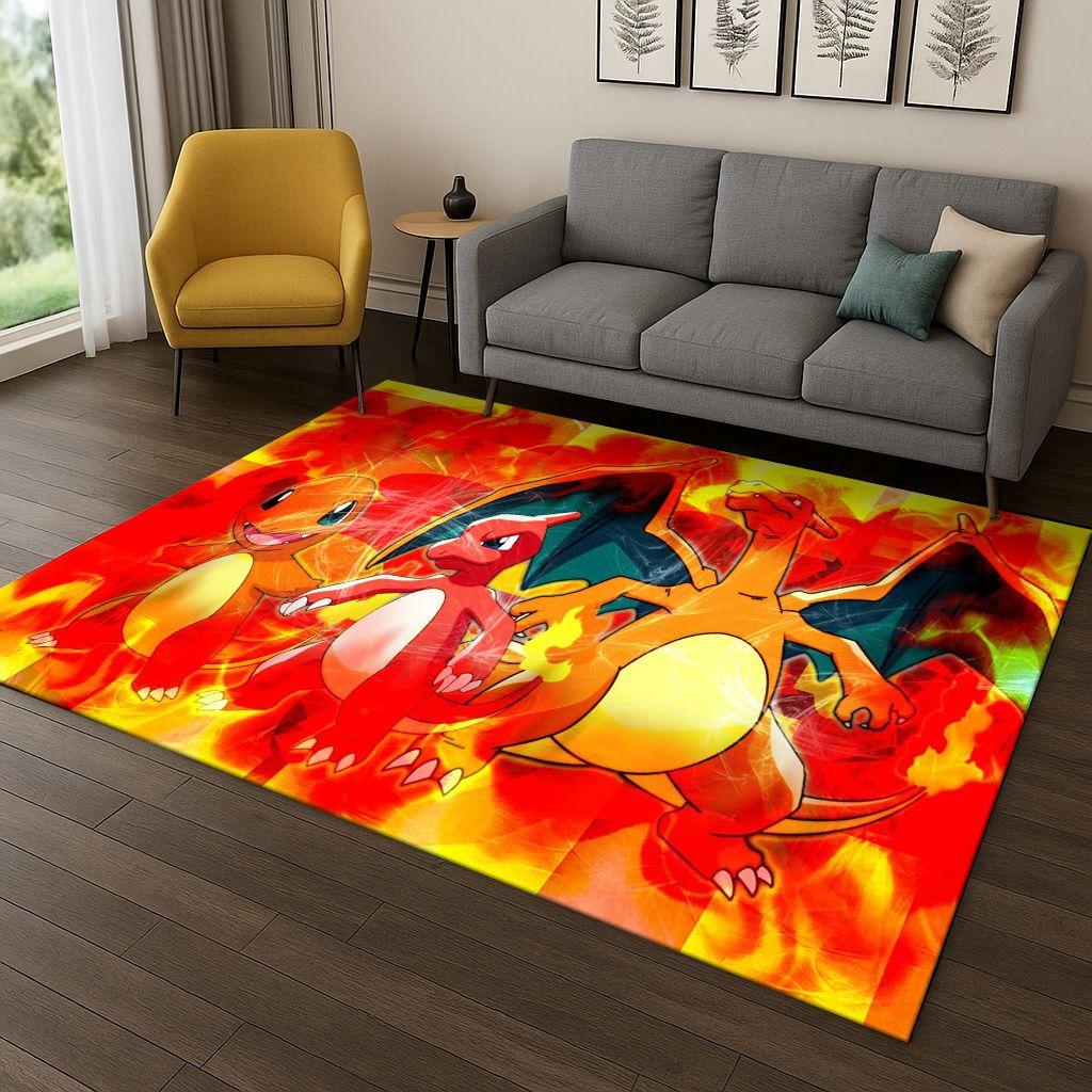 Tappeto Tappetino per Bambini Pokemon Charizard Pikachu Cartone Animato per Stanza dei Giochi Soggiorno Camera da Letto Zerbino Decorazione, Tappetino da Gioco Antiscivolo per Bambini Regalo