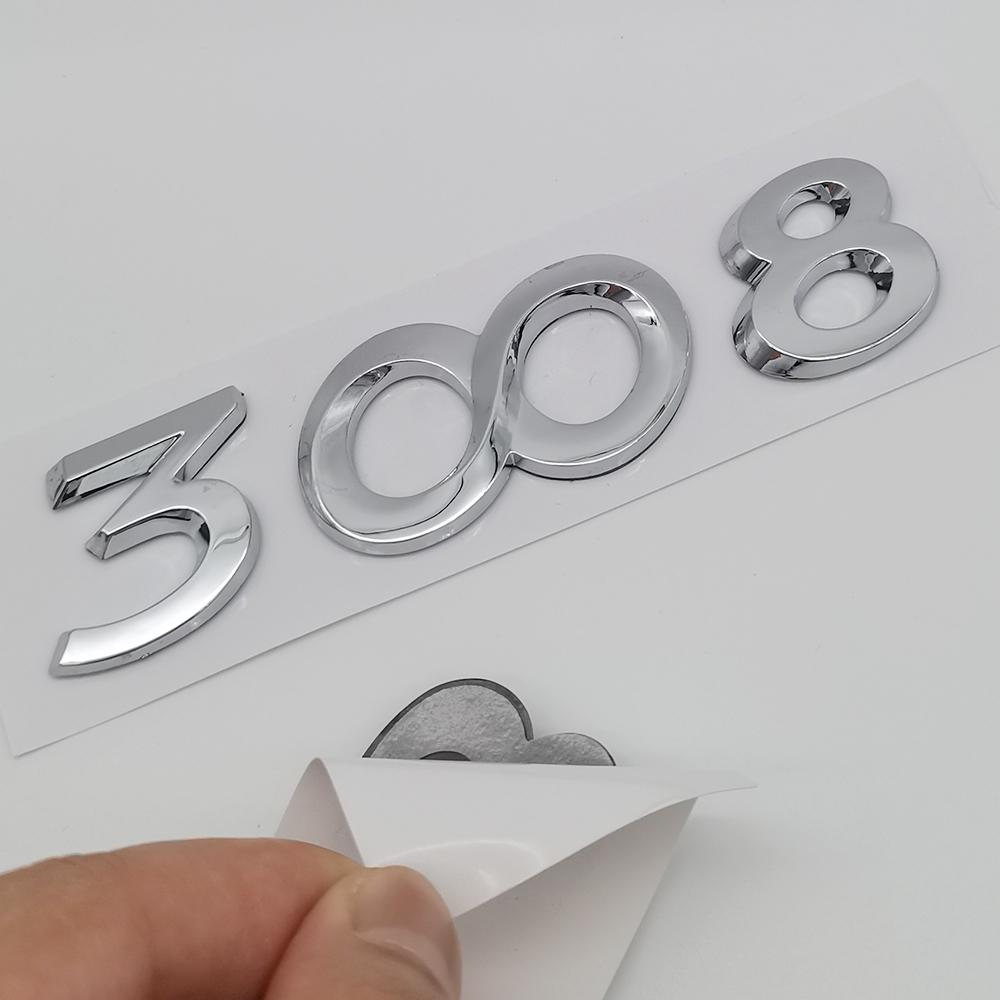 Autocollants de Voiture ABS 3D Lettres Logo Noir Chrome 2008 3008 4008 5008 Emblème Badge Pour Peugeot Autocollant Décalcomanie Coffre Arrière Accessoires