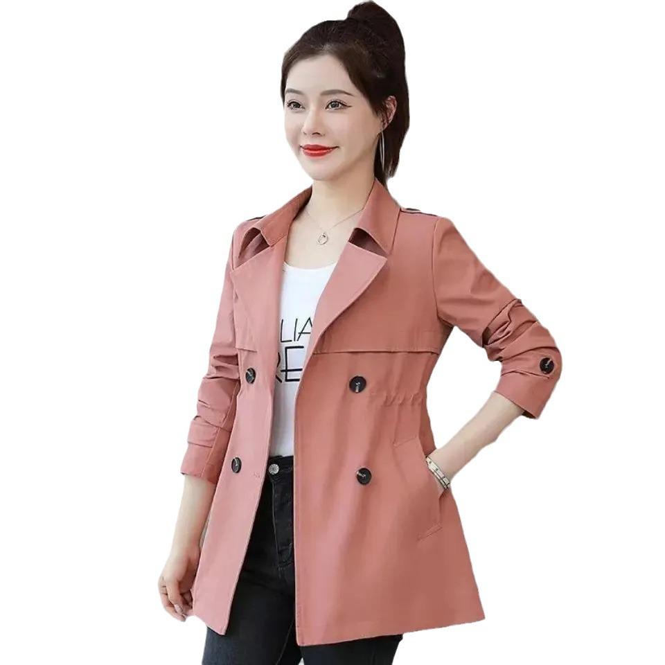 Korean Style Spring-Autumn Trench Coat for Petite Women - Waist-Defining, Mid-Length, Fashionable Draping Outerwear