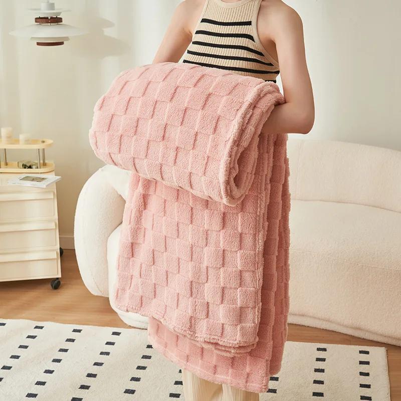 100%Cotton Waffle Knit Throw Blanket Soft Cozy Fleece 3D Checkered Chunky Knitted Sofa Blanket All Season Bed Couch Travel Lightweight Warm Decor Gift