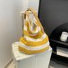 Knitted bag women's large-capacity new casual striped fashion contrasting color shoulder bag woven tote bag