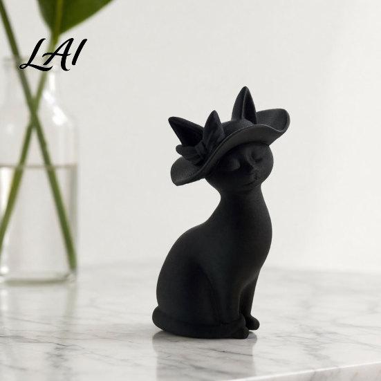 Cat Figurine 3D Printed Figurine Minimalist Modern Elegant Sculpture Vintage Inspired Decor Small Collectible Animal Statue for Shelf Desk Sculpture
