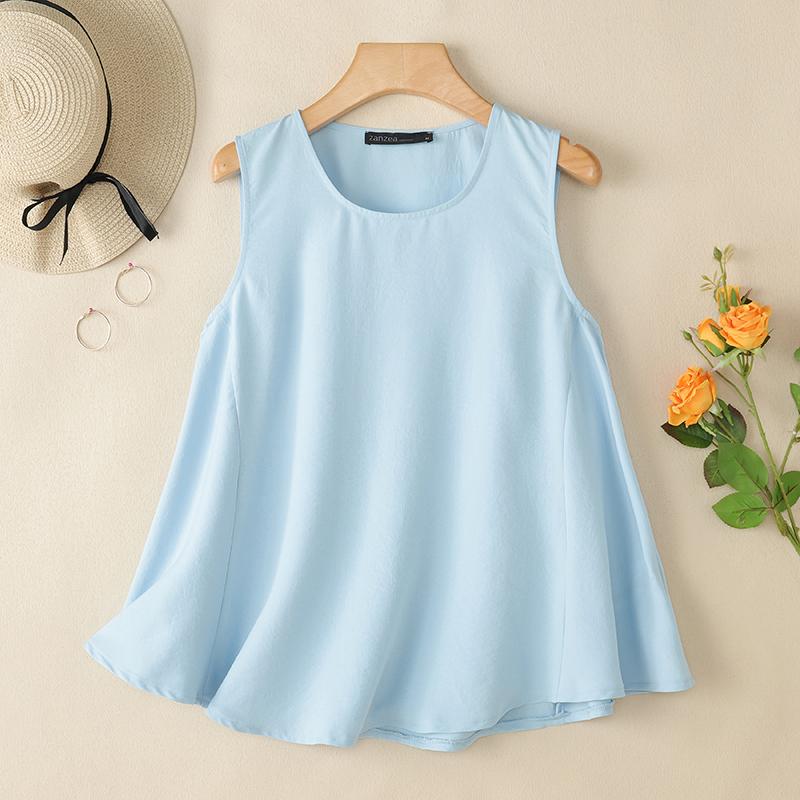 

ZANZEA Женские летние повседневные майки без рукавов с круглым вырезом 3XL синий