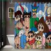 Crayon Shin-chan & Friends with Shiro 2D Print Waterproof Shower Curtain, Green Anime Bathroom Decor with Hooks