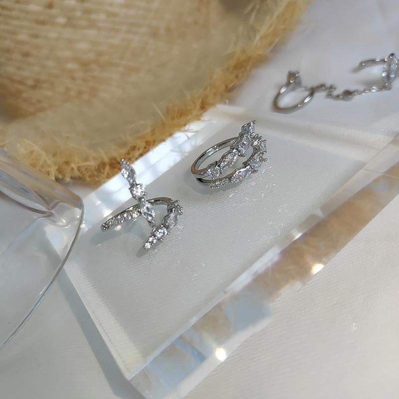 Stylish Adjustable Open Ring With Shimmering Zircon Stones For Trendy Women