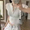 V Neck Button T Shirt Basic Short Sleeve Crop Top Women T-shirt Casual Tank Top Slim Female Crop Top Fashion Girl Tee Shirt Y2k Streetwear