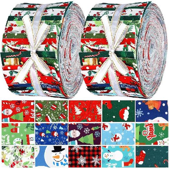 Ganeen 150 Pcs Winter Quilting Fabric Roll 2.56 Inch Snowflake Printed Fabric Squares Jelly Frozen Patchwork Strips for DIY Crafts Sewing Handmade