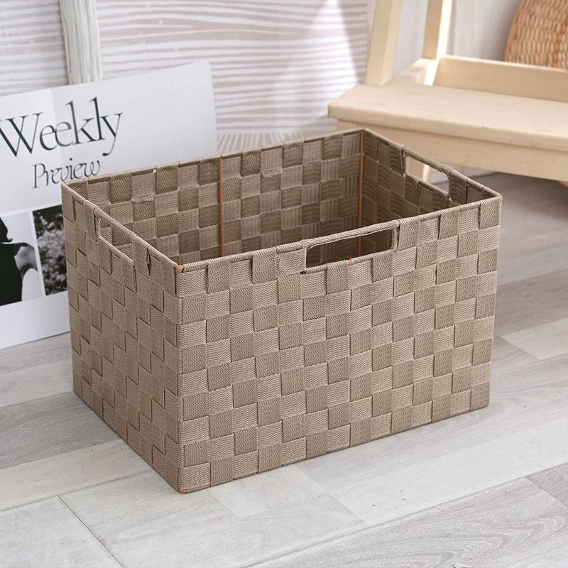Woven Black Storage Baskets Shelf Tote Boxes Container with Built-in Handles for bedroom living room office kids room dressing room