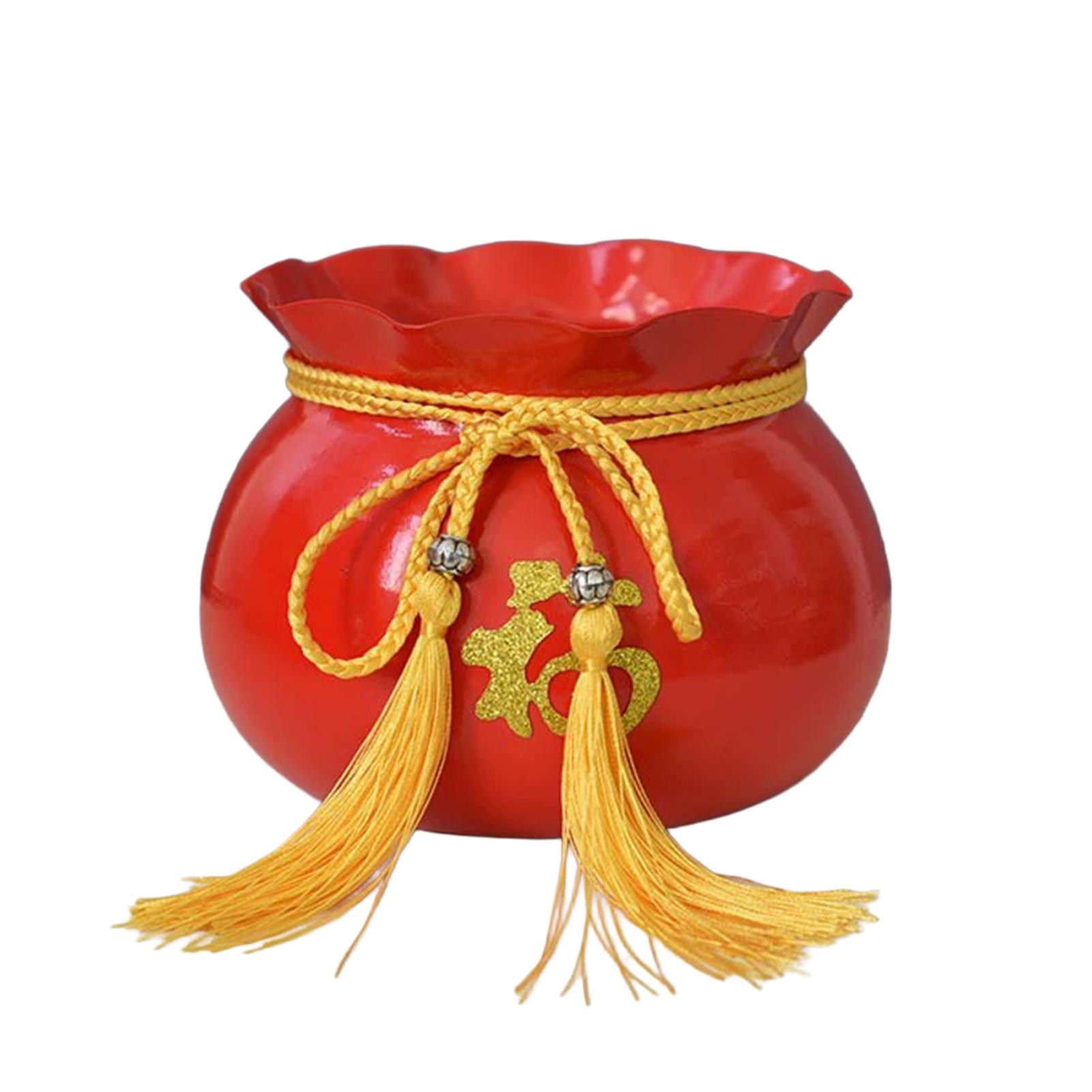 

Metal Flower Bucket Red Fortune Bucket with Yellow Rope Decoration for New Year Decor RED