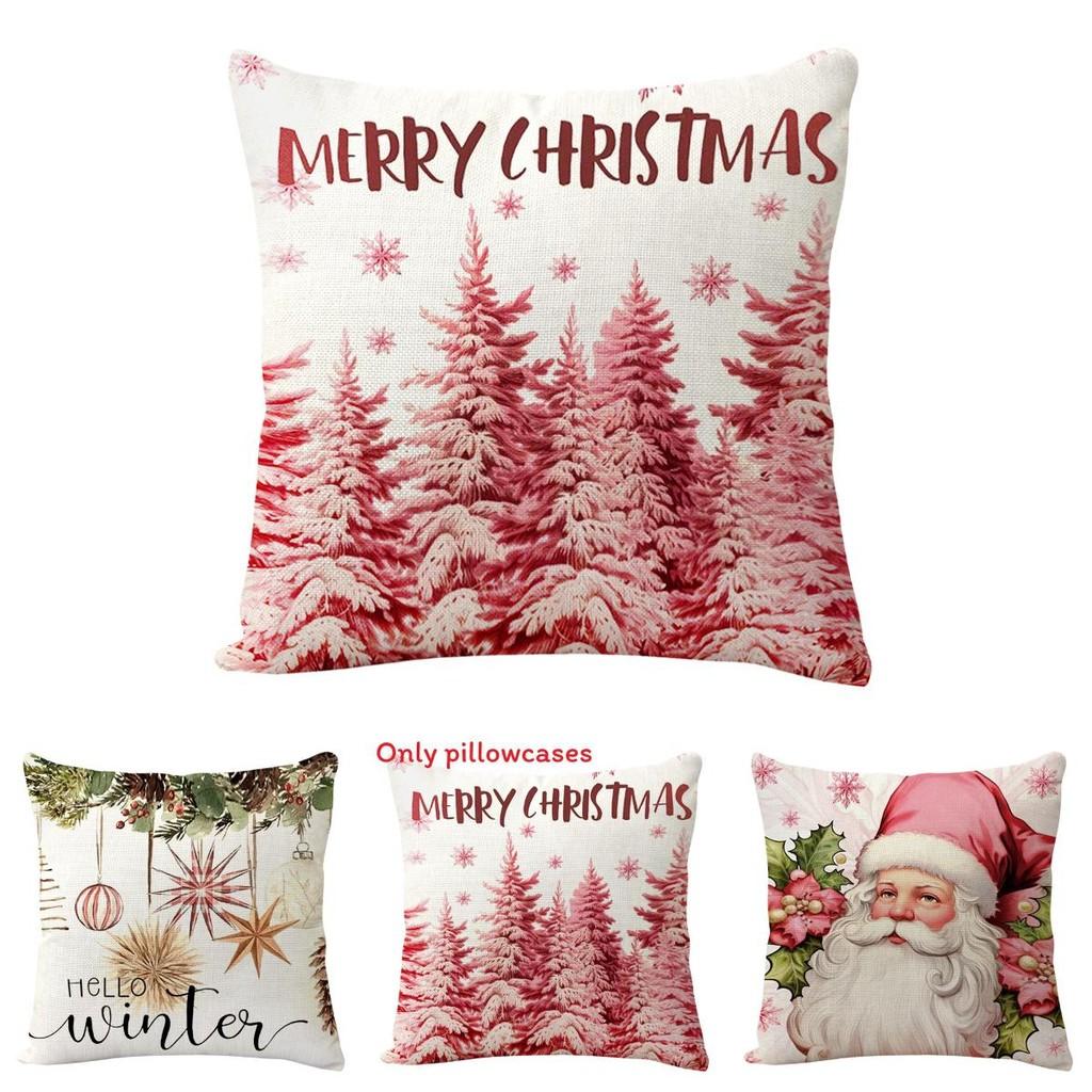 Conjunto de Quatro Capas de Almofada de Linho com Tema Natalino Moderno Minimalista para Decoração de Casa