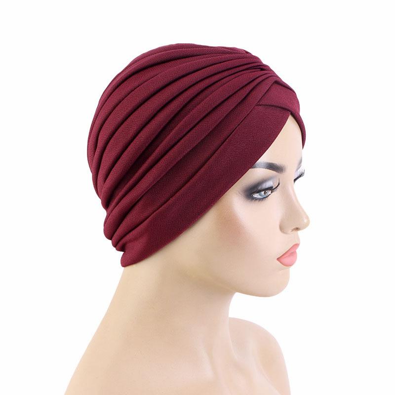 Nové dámské zlaté stříbrné turbanové čepice chemo bandana hidžáb plisovaná indická čepice turbante klobouk dámský šátek na vlasy muslimská pokrývka hlavy
