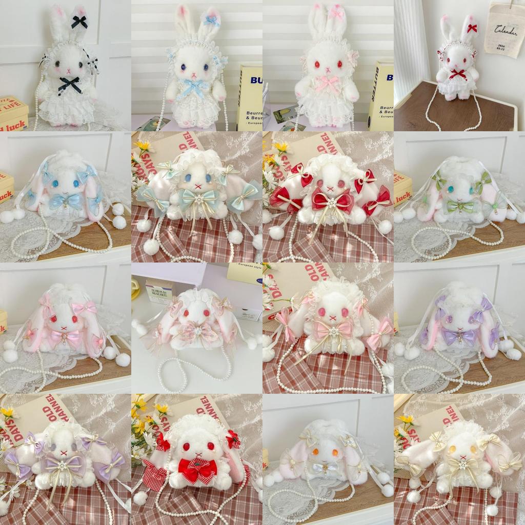 Cute Lolita Plush Bunny Backpack With Butterfly Bow For Girls Daily Use