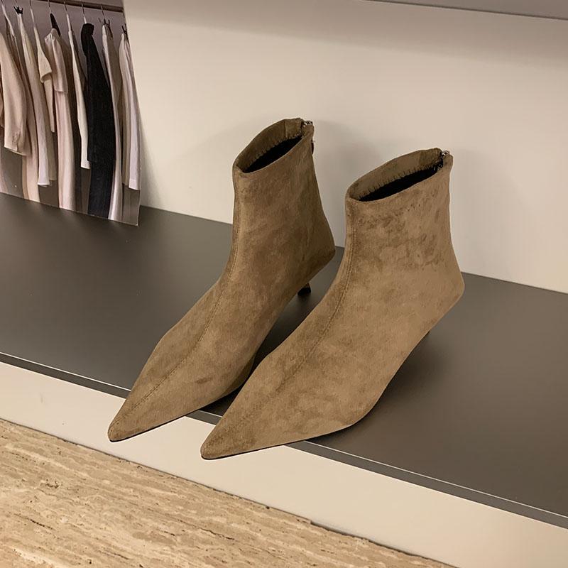 Fashion Pointed Toe Footwear Low Heel Ladies Ankle Modern Boots Female Zippers Fashion Flock Women Short Boots Pumps Shoes