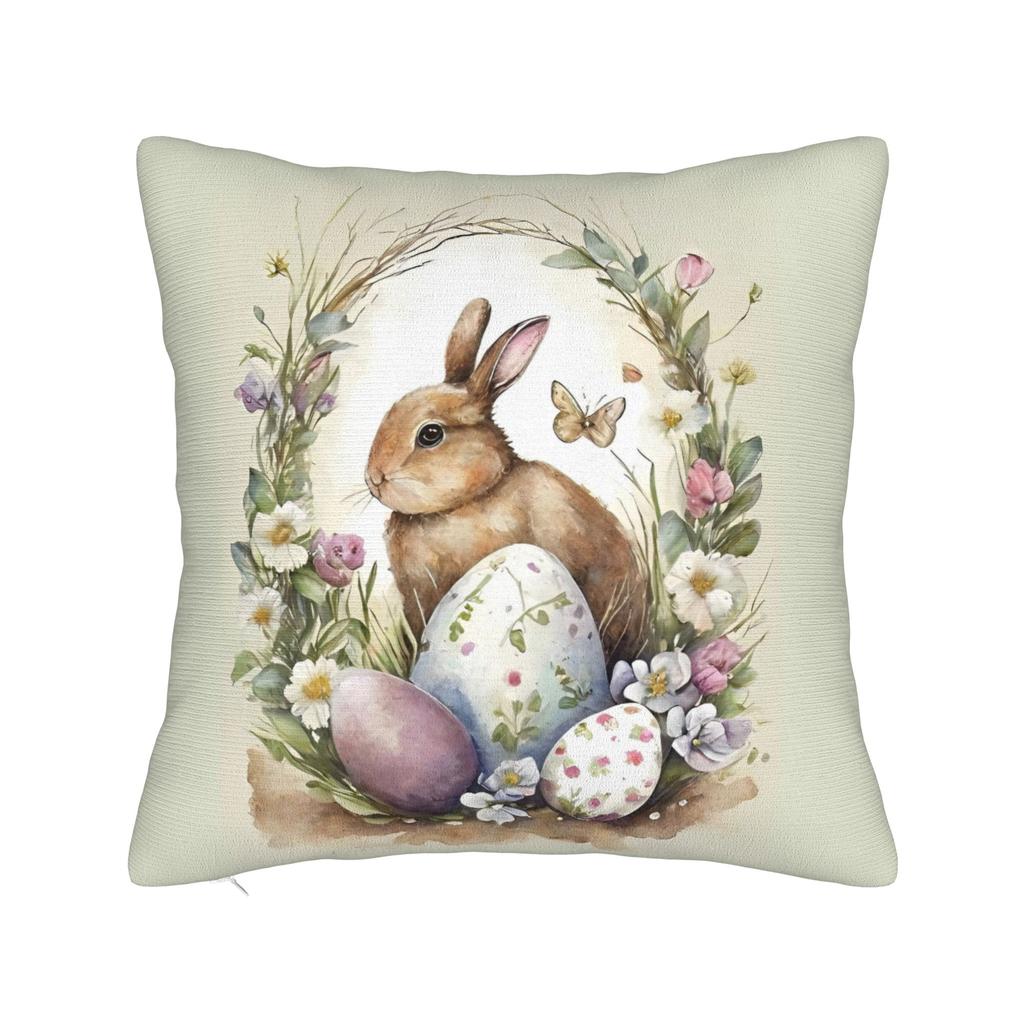Eggs Easter Bunny Square Pillow Case Polyester Cushions for Sofa   Novelty Pillowcover Home Decor