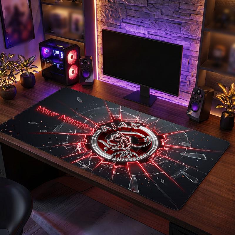 Ajax Amsterdam Personalizowana Duża Podkładka pod Mysz, Nadruk z Nazwą, Antypoślizgowa Mata na Biurko z Logo Piłkarskim, Prezent dla Gracza