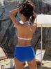2026 Korean Style Color Block Push-up Bikini Set: Three-piece High-waisted Swimwear for Women