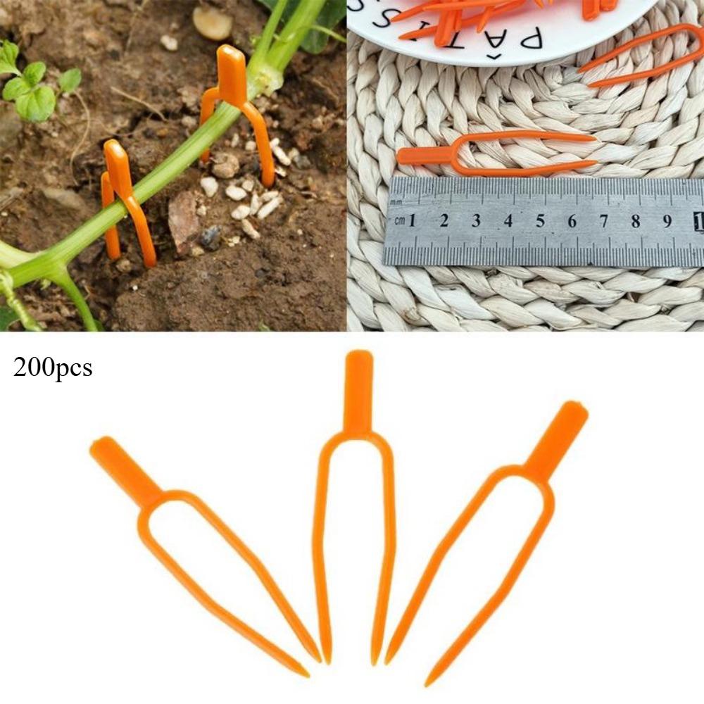 200pcs Plastic Plant Clips Fixing Fastening Fixture Clamp Strawberry Fork Farming Clip Plant Support Beige