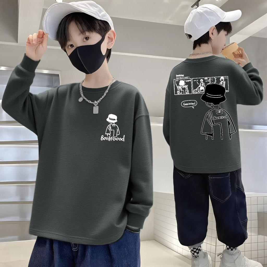 Kids' Cartoon Cotton Long-Sleeve T-Shirt - Boys' Autumn Loose Fit, Round Neck