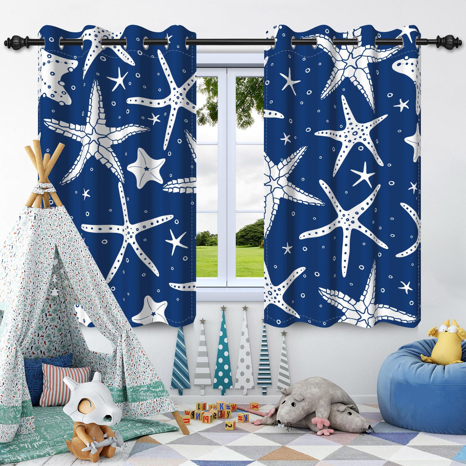 

2 Pcs Sea Plants Shells Starfish Blackout Curtains Thermal Insulated Grommet Window Drapes Children Bedroom Living Room Decor 50x120cm 2pcs