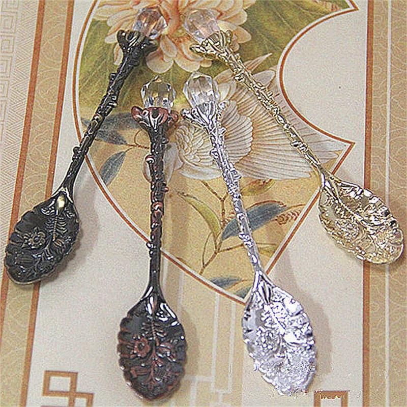 Retro Crystal Head Kirsite Spoon Elegant Antique Designs For Dessert Salt Coffee Teas Utensils Durable Kitchens Tool
