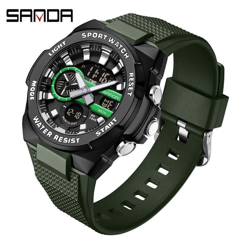 Sanda Dual Display Sports Watch: Student Alarm, Snooze Timer, 50M Waterproof, Men s Electronic Watch